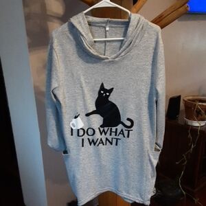 Gray Cat Hoodie with Black Print